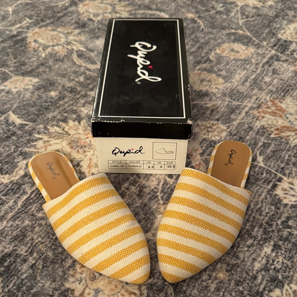 Qupid Mustard Striped Women's Mules